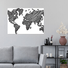 Plakat samoprzylepny Zakreskowana mapa świata
