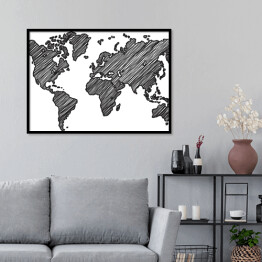 Plakat w ramie Zakreskowana mapa świata