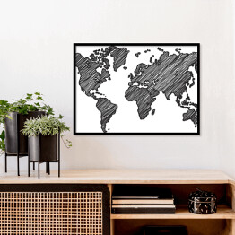 Plakat w ramie Zakreskowana mapa świata