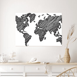 Plakat samoprzylepny Zakreskowana mapa świata