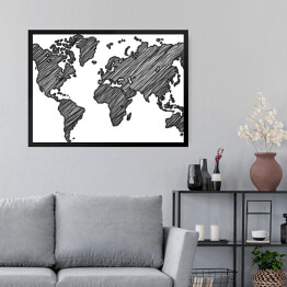 Obraz w ramie Zakreskowana mapa świata