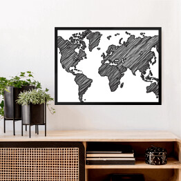 Obraz w ramie Zakreskowana mapa świata