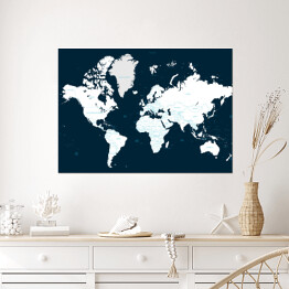 Plakat samoprzylepny Czarno biała mapa świata