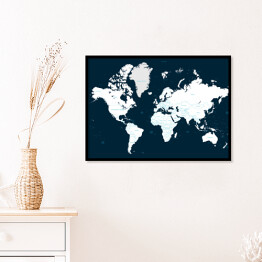 Plakat w ramie Czarno biała mapa świata