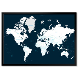 Plakat w ramie Czarno biała mapa świata