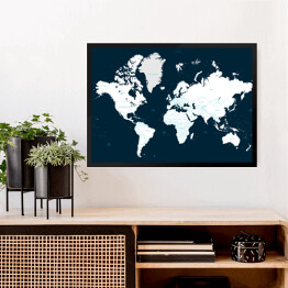 Obraz w ramie Czarno biała mapa świata