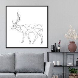 Plakat w ramie Geometryczna sylwetka jelenia na białym tle