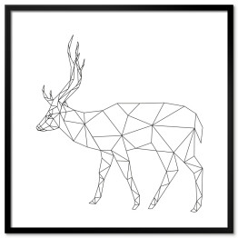 Plakat w ramie Geometryczna sylwetka jelenia na białym tle