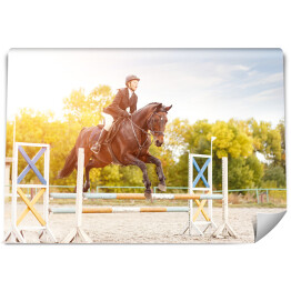 Fototapeta Młoda dziewczyna jadąca na koniu - ilustracja