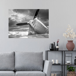Plakat Czarno bialy dawny samolot