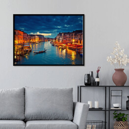 Plakat w ramie Widok na Kanał Grande wieczorem, Wenecja, Włochy
