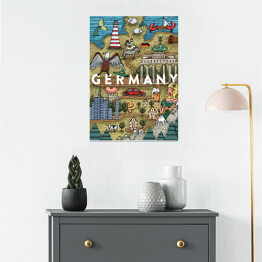 Plakat Mapa z symbolami kraju - Niemcy