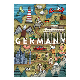 Plakat Mapa z symbolami kraju - Niemcy