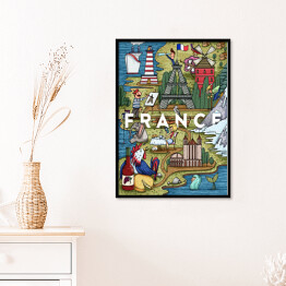 Mapa z symbolami kraju - Francja