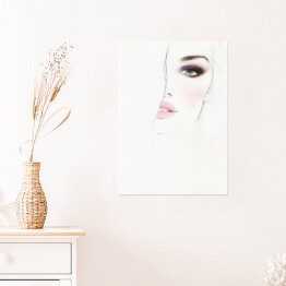 Plakat samoprzylepny Kobieta w pięknym makijażu - akwarela