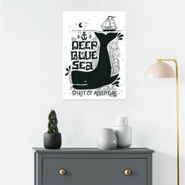 "Głębokie niebieskie morze" - czarno biała typografia