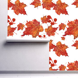Tapeta samoprzylepna w rolce Brązowe, ciemnoczerwone liście na białym tle 