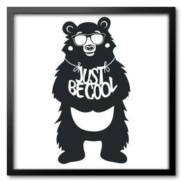 Obraz w ramie Typografia z niedźwiedziem w okularach przeciwsłonecznych 