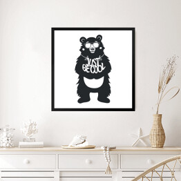 Obraz w ramie Typografia z niedźwiedziem w okularach przeciwsłonecznych 