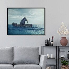 Plakat w ramie Słoń w łodzi na morzu