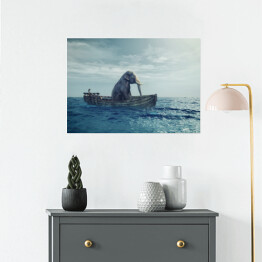 Plakat Słoń w łodzi na morzu