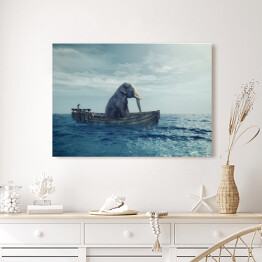 Obraz na płótnie Słoń w łodzi na morzu