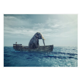 Plakat samoprzylepny Słoń w łodzi na morzu