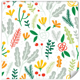 Tapeta samoprzylepna w rolce Kwiaty, liście i jagody na białym tle
