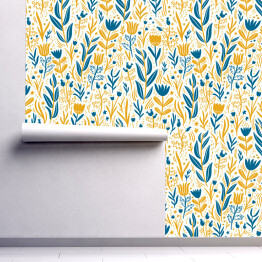 Tapeta samoprzylepna w rolce Złoty i niebieski kwiatowy wzór