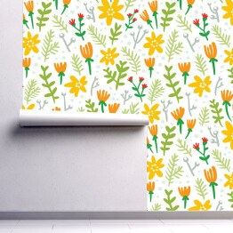 Tapeta samoprzylepna w rolce Kolorowe kwiaty polne na białym tle