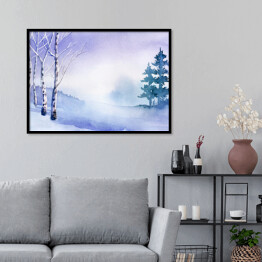 Plakat w ramie Zimowy krajobraz - polana pokryta śniegiem