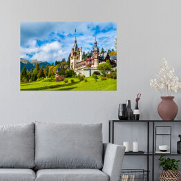 Plakat samoprzylepny Zamek Peles, Sinaia, Rumunia wiosną