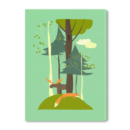 Obraz na płótnie Letni krajobraz z drzewami, lisem i łosiem - ilustracja