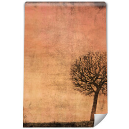 Ilustracja - samotne drzewo na łące na różowym tle