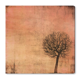 Ilustracja - samotne drzewo na łące na różowym tle