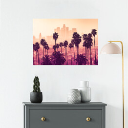 Plakat samoprzylepny Palmy w Los Angeles z drapaczami chmur w tle