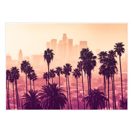 Plakat Palmy w Los Angeles z drapaczami chmur w tle
