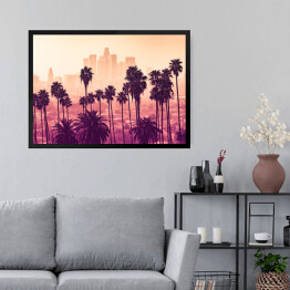 Obraz w ramie Palmy w Los Angeles z drapaczami chmur w tle