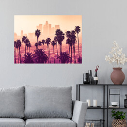 Plakat samoprzylepny Palmy w Los Angeles z drapaczami chmur w tle