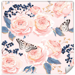 Tapeta winylowa zmywalna w rolce Pastelowe różowe kwiaty i delikatne motyle