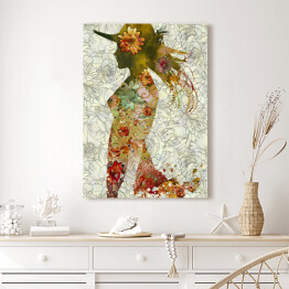 Obraz na płótnie Podwójna ekspozycja - kobieta i kolorowe kwiaty