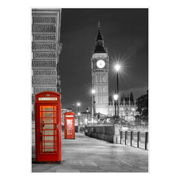 Plakat samoprzylepny Czerwone budki telefoniczne w Londynie w nocy