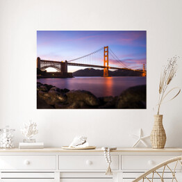 Plakat samoprzylepny Golden Gate Bridge w San Francisco po zmierzchu