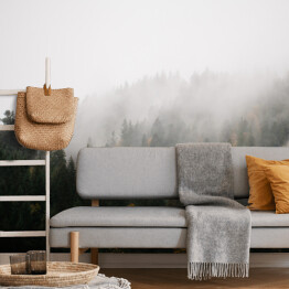 Fototapeta winylowa zmywalna Las z mgłą nad górami