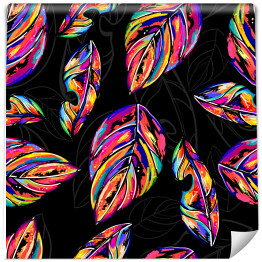 Tapeta samoprzylepna w rolce Tropikalne liście w neonowych odcieniach na czarnym tle