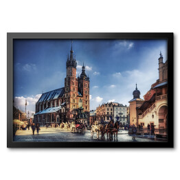 Obraz w ramie Rynek i kościół Mariacki w Krakowie 