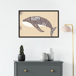 Plakat w ramie Typografia z wielorybem na beżowym tle
