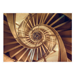 Plakat samoprzylepny Spiralne rozdwojone schody w wieży - architektura wnętrz budynku