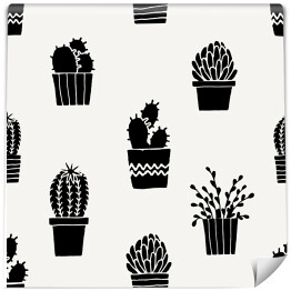 Tapeta samoprzylepna w rolce Rysowane czarne kaktusy z białymi elementami