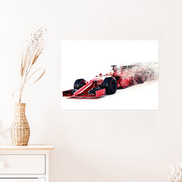 Plakat Czerwony sportowy samochód wyścigowy na białym tle